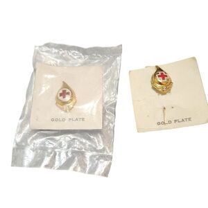 Vintage Red Cross Gold Plated Pins 2 and 3